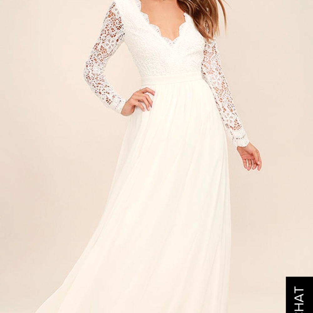 White long sleeve lace formal dress